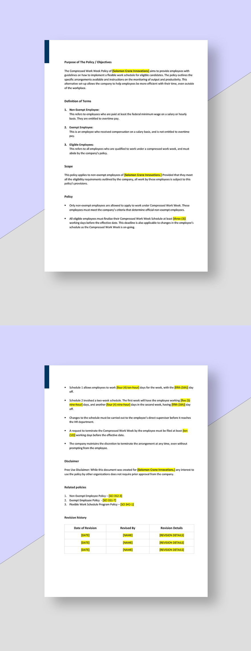 Compressed Work Week Schedule Policy Template Download In Word 