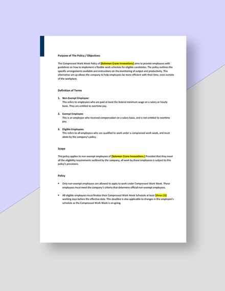 Compressed Work Week Schedule Policy Template Word DOC Google Docs 