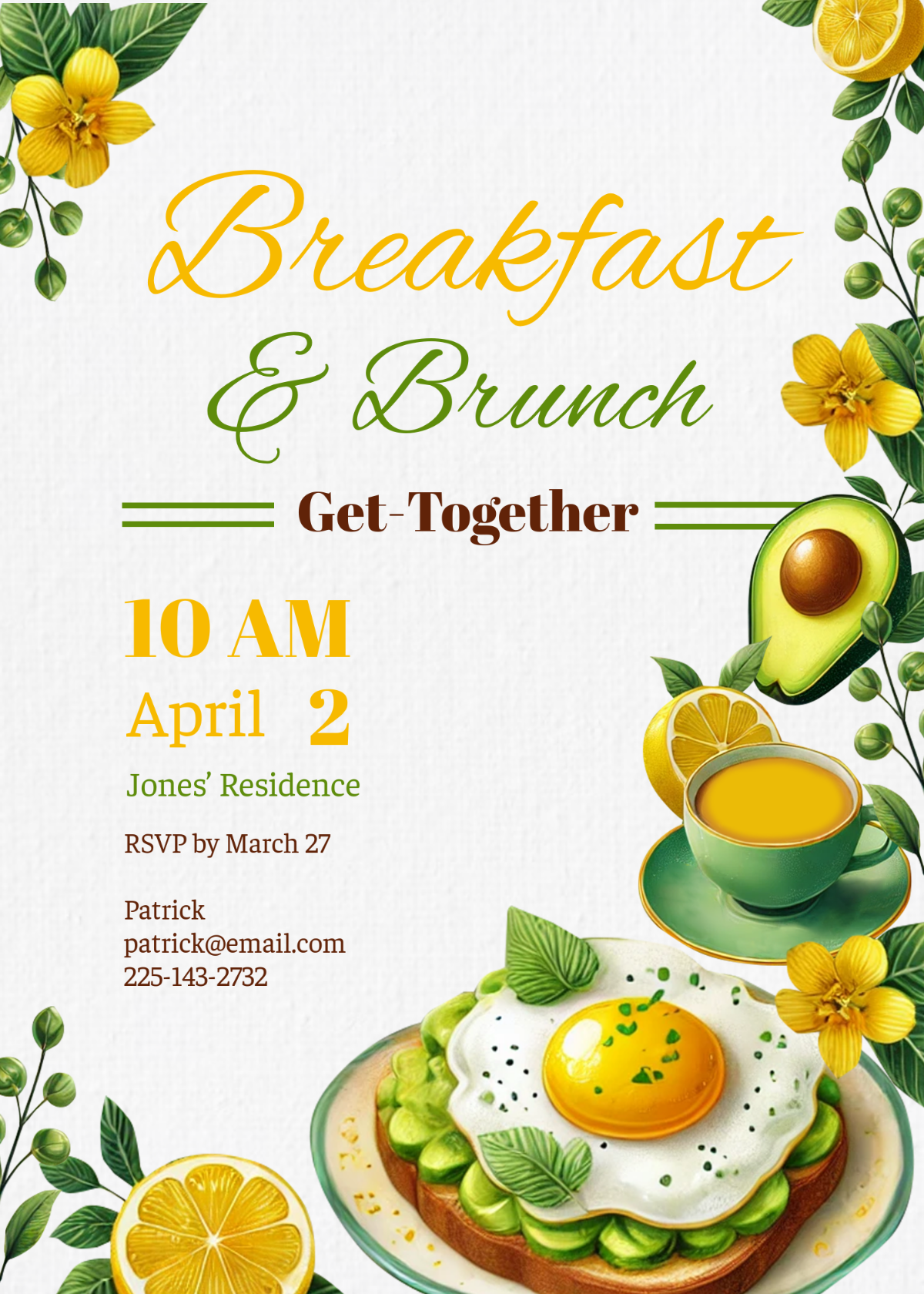 Free Breakfast and Brunch Invitation Template to Edit Online