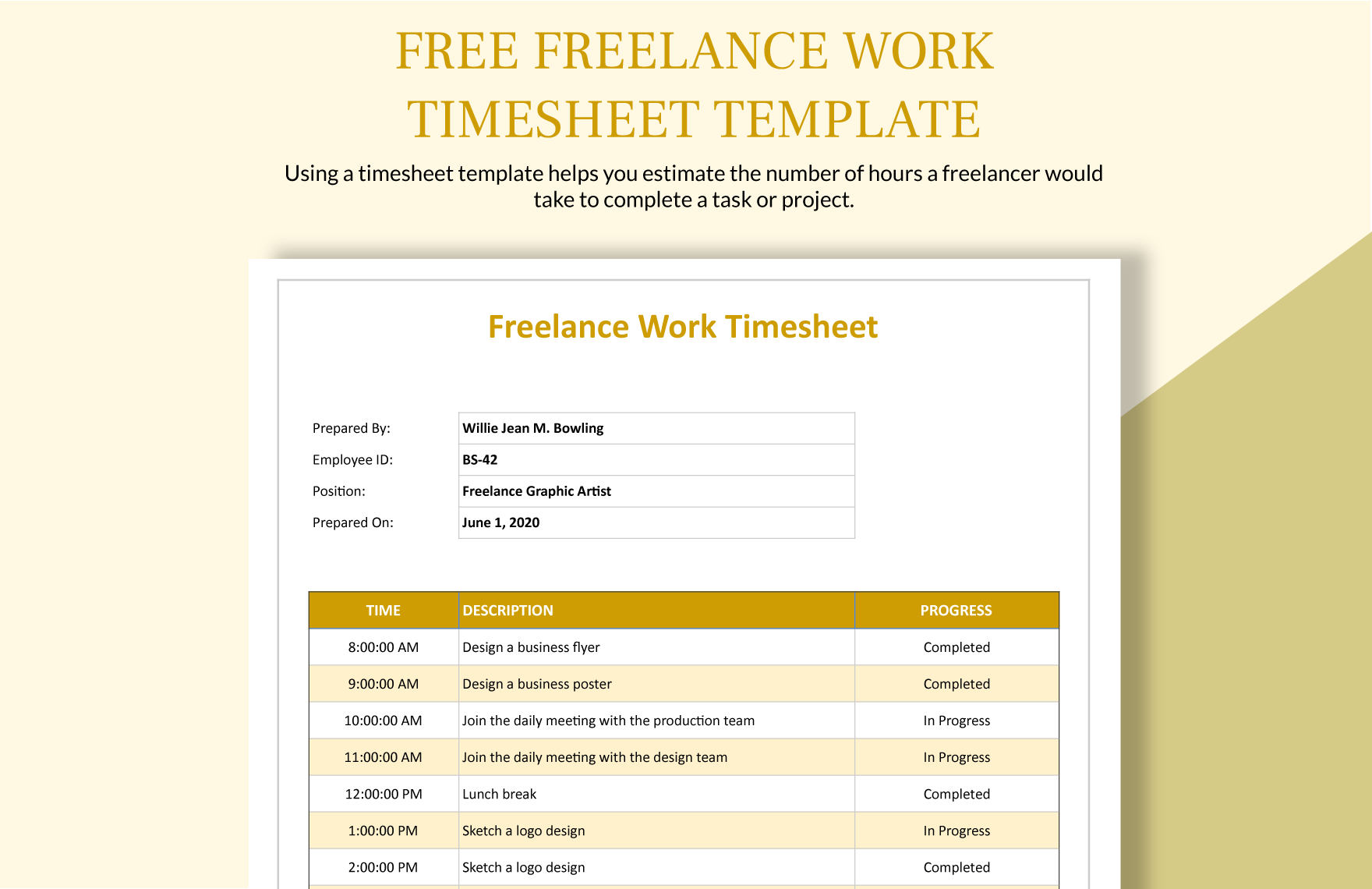 Free Freelance Work Timesheet Template Word, Google Docs, Excel