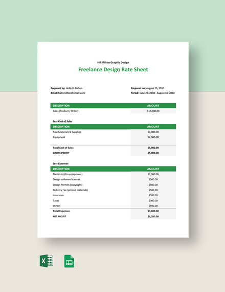 Freelance Design Rate Sheet Template Ms Excel Google Sheets