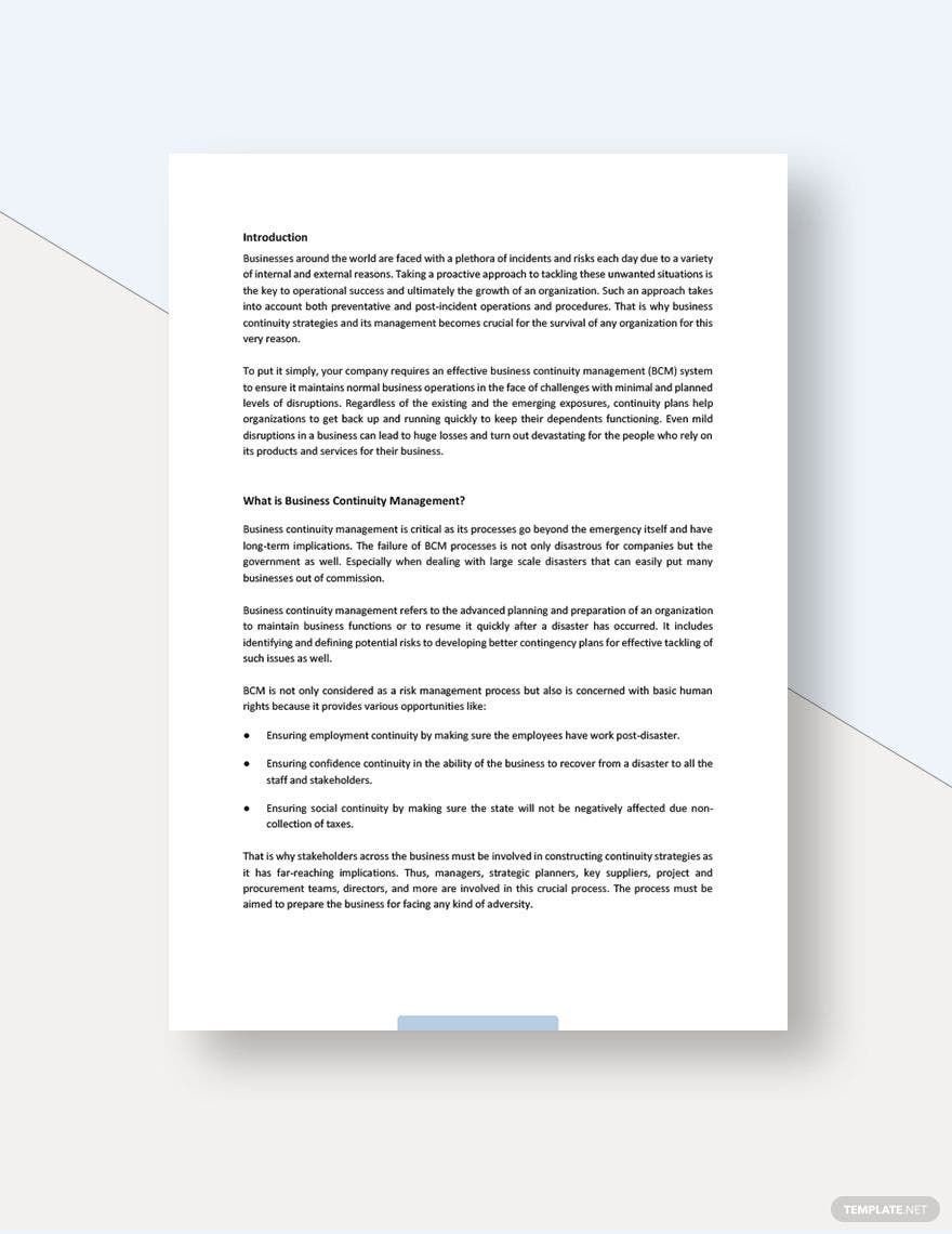 Business Continuity Management White Paper Template