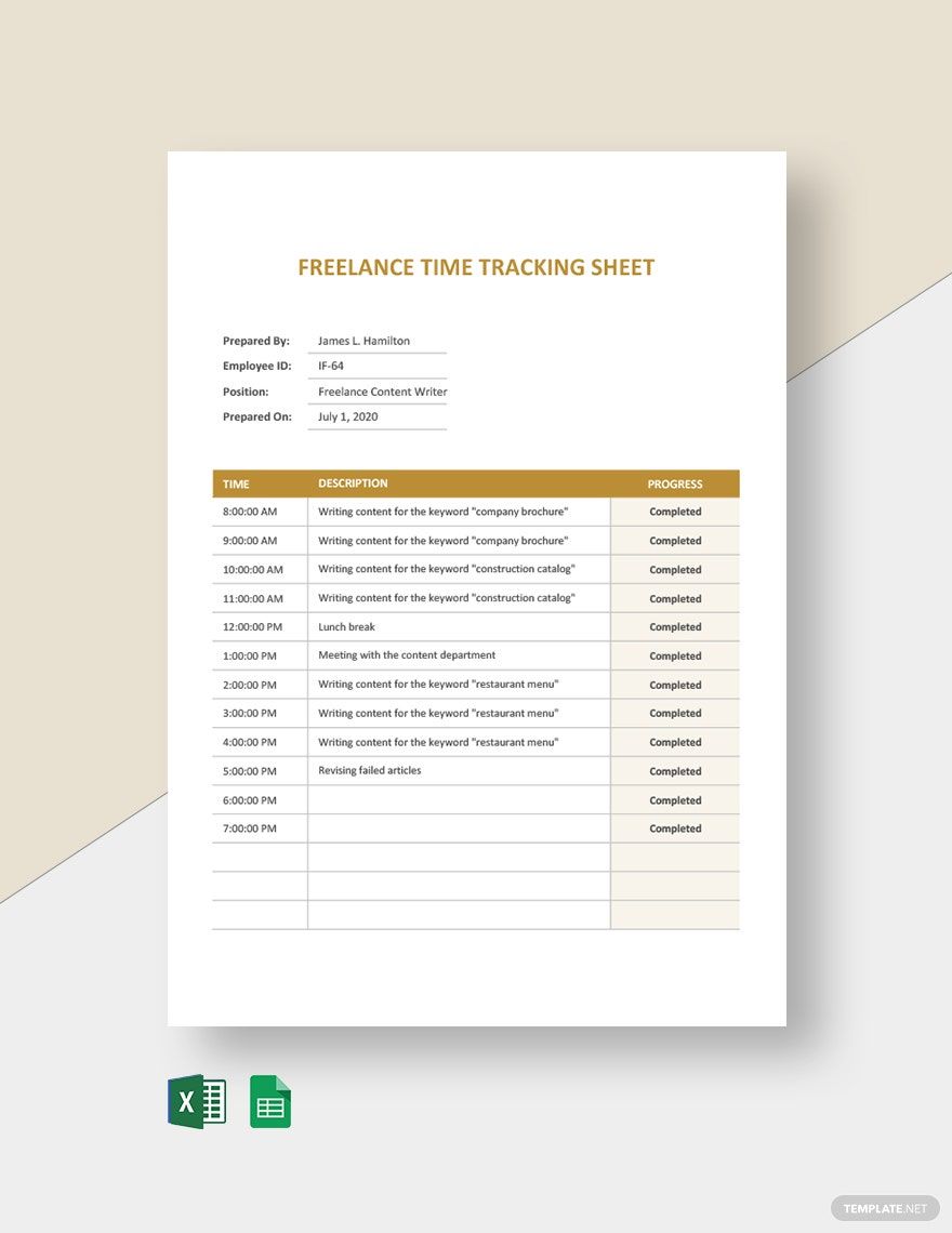 Freelance Time Tracking Sheet Template in Excel Google Sheets Word