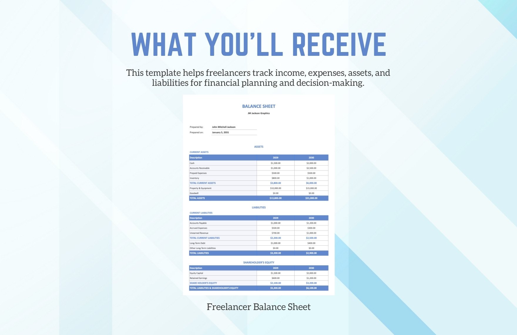 Freelancer Balance Sheet Template