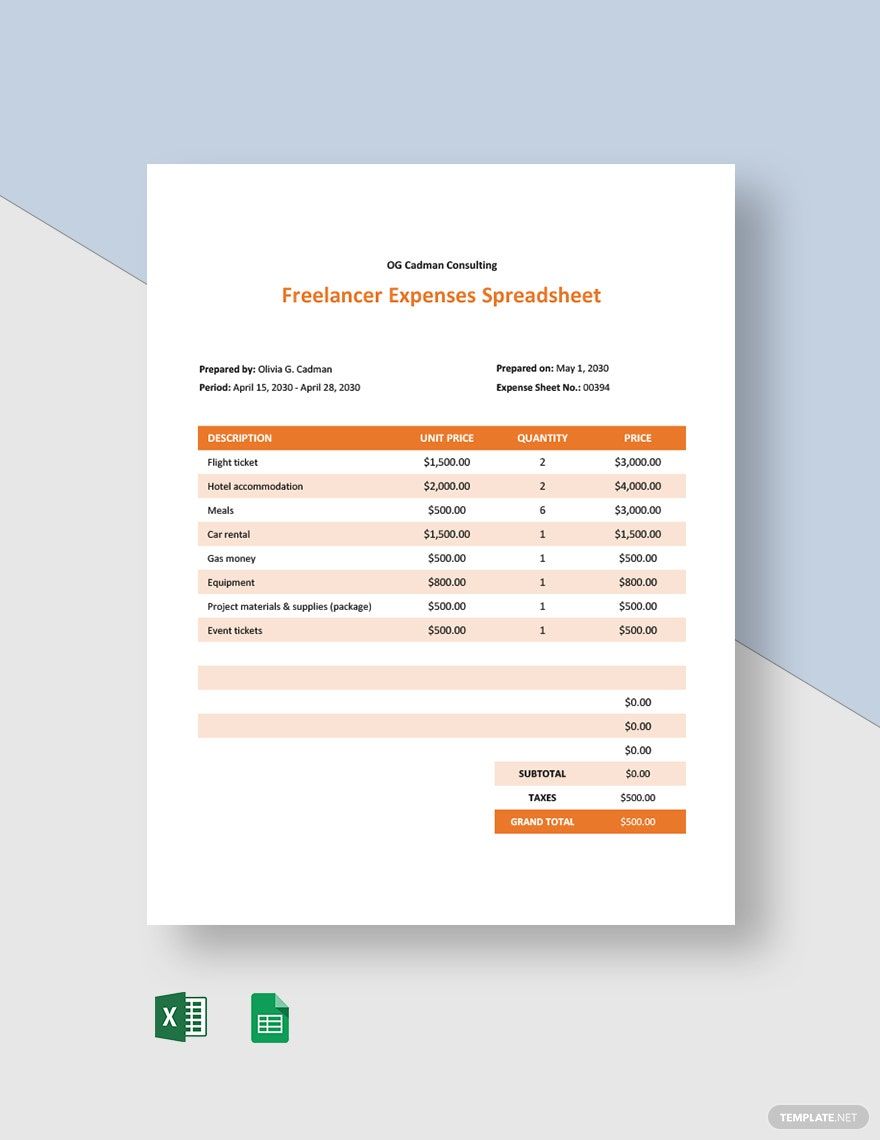 Freelancer Expenses Spreadsheet Template