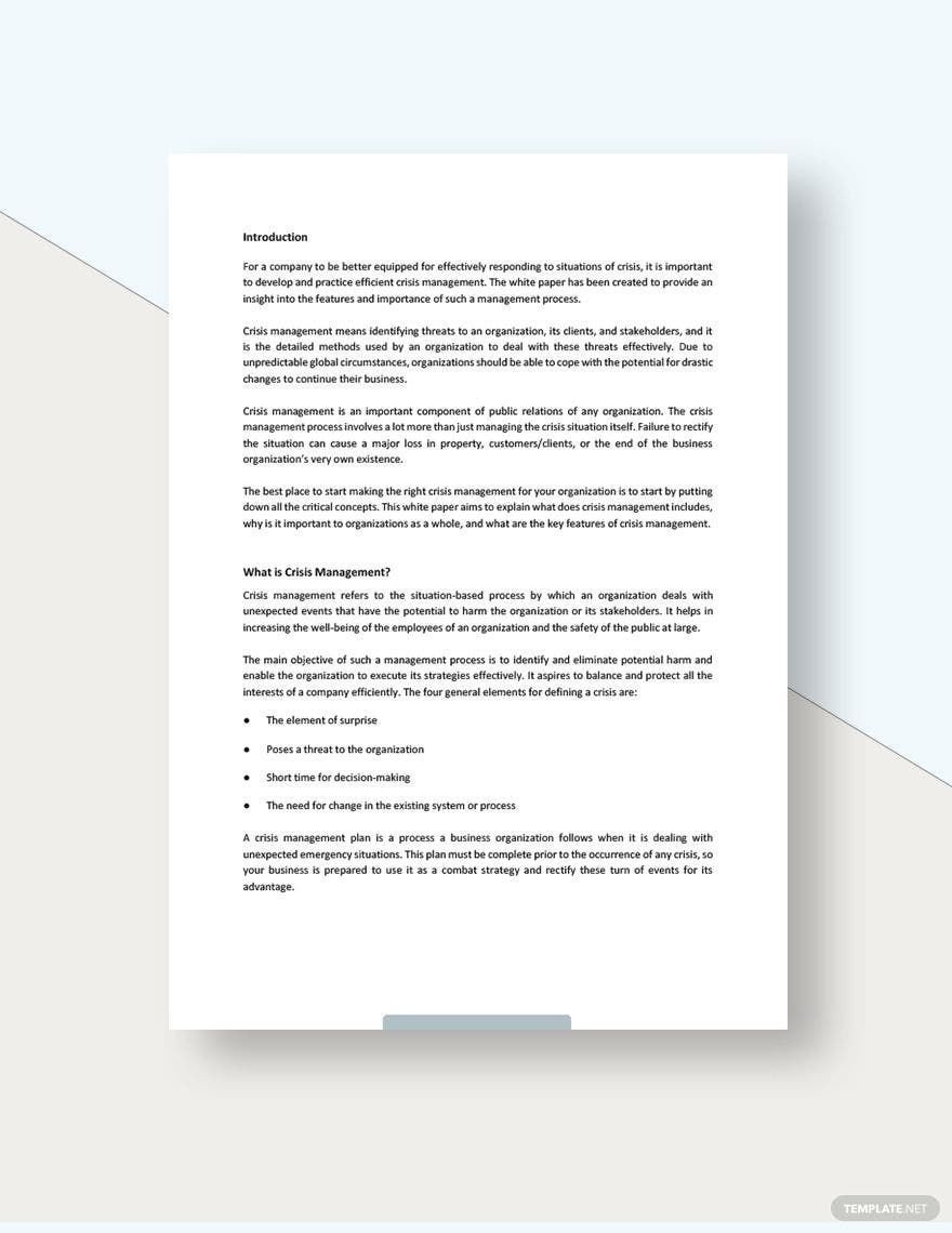 Crisis Management White Paper Template