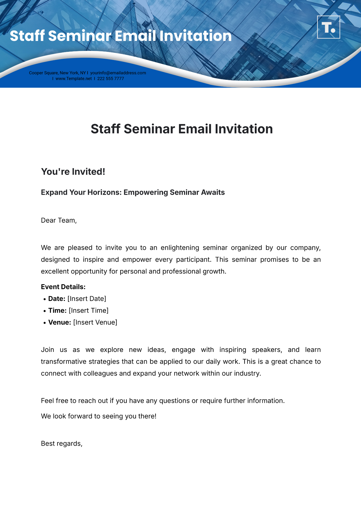 Staff Seminar Email Invitation Template