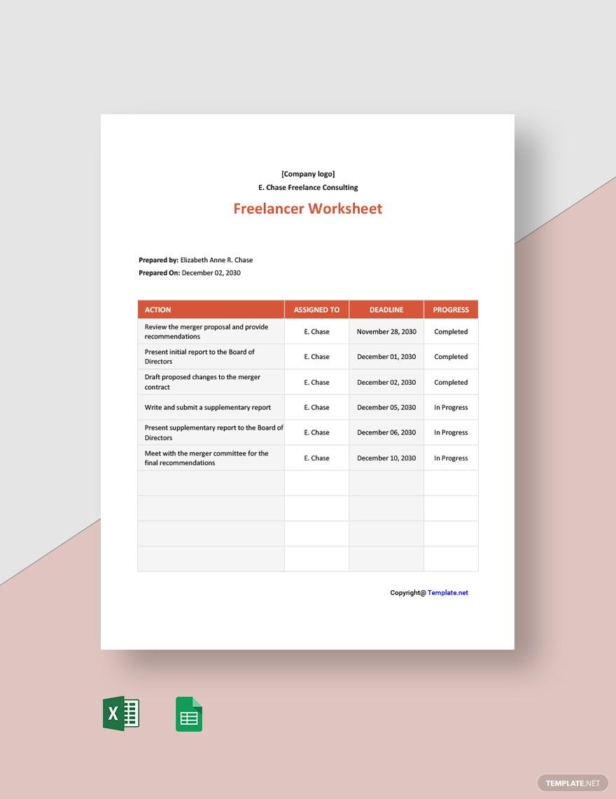 Free Basic Freelancer Worksheet Template