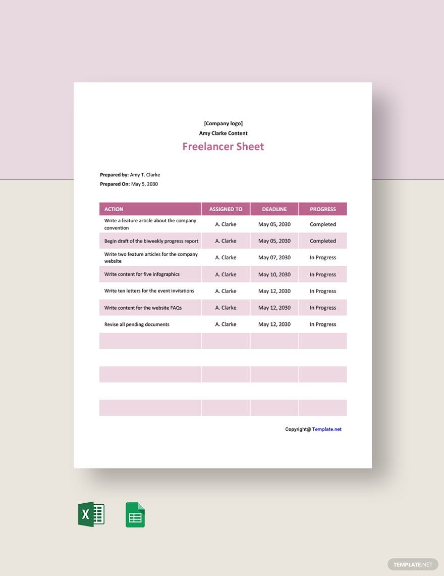 Sample Freelancer Sheet Template in Google Sheets, Excel, Word, Google Docs - Download | Template.net