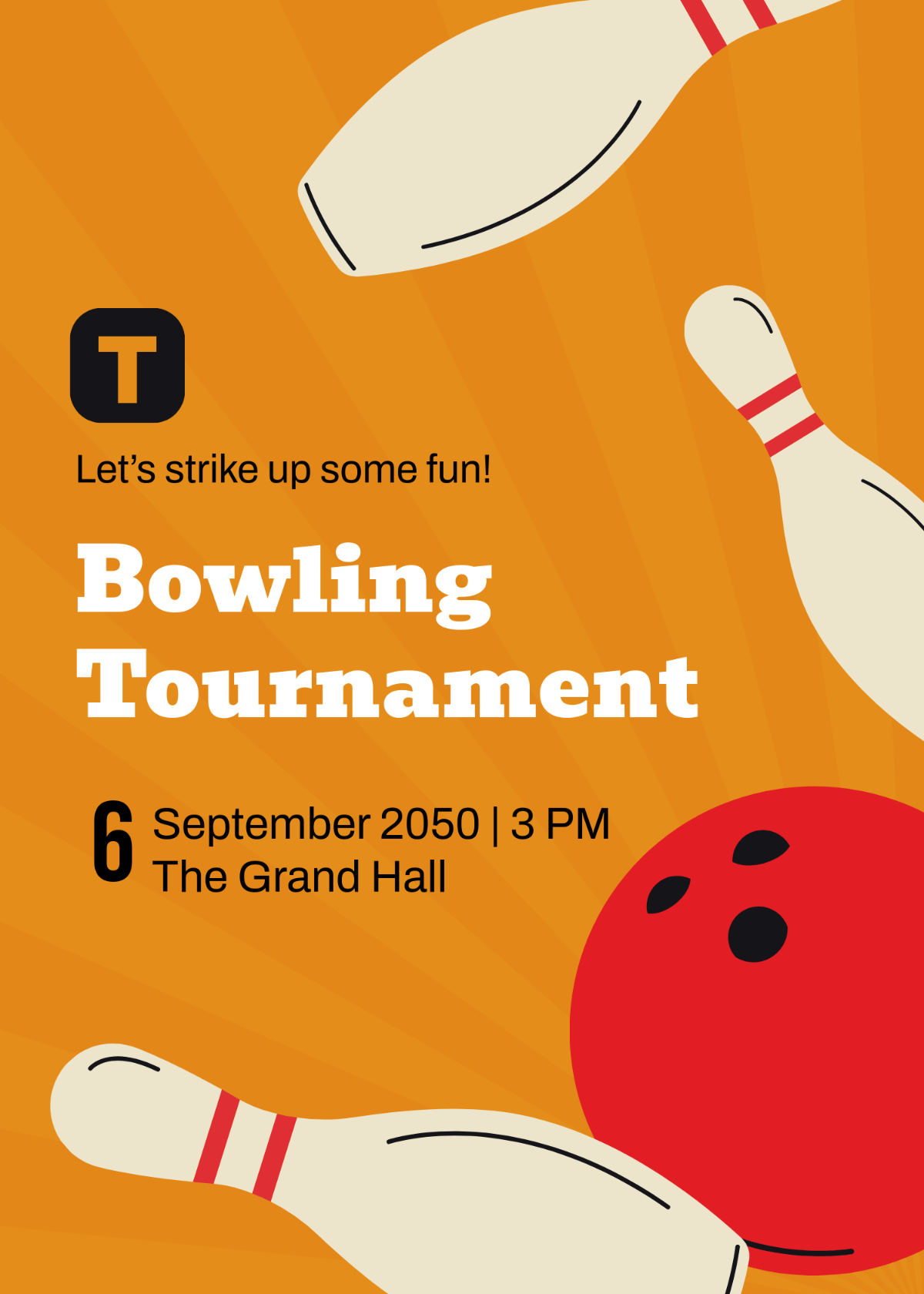 Free Bowling Tournament Invitation Template to Edit Online