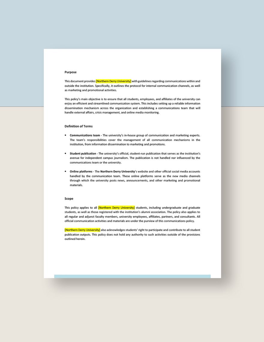 University Communications Policy Template