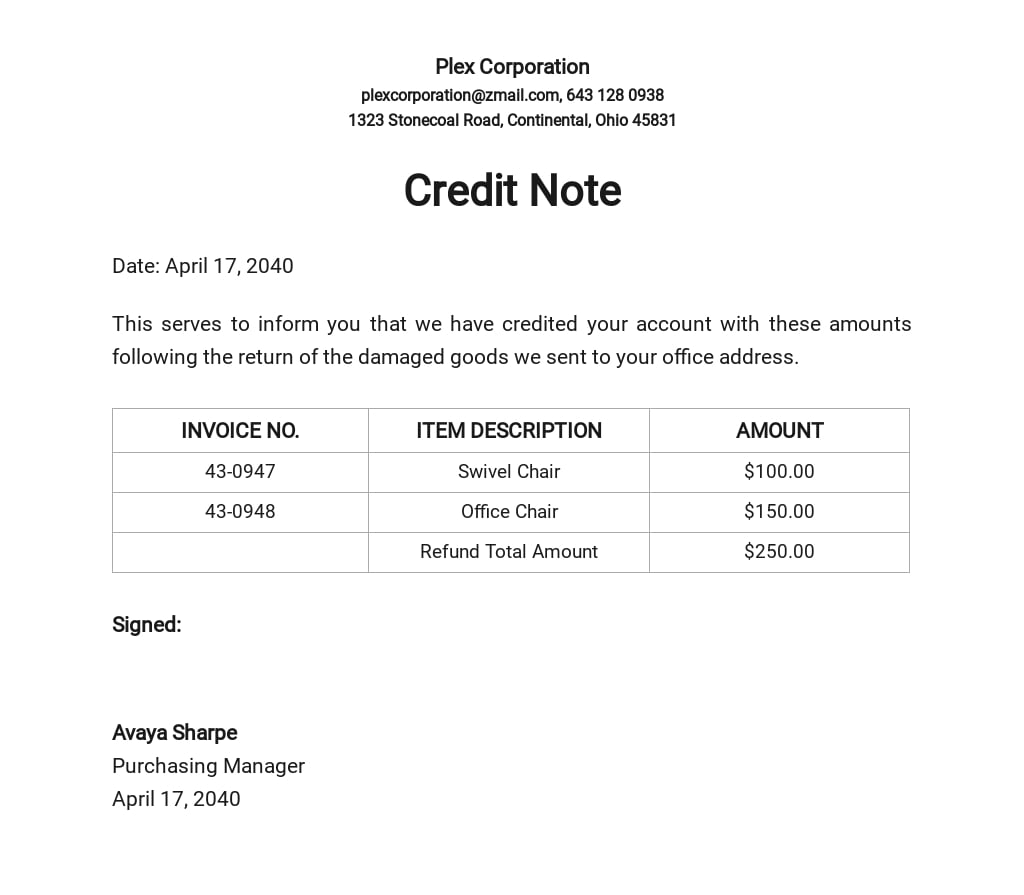 FREE Credit Note format Template - PDF | Word (DOC ...