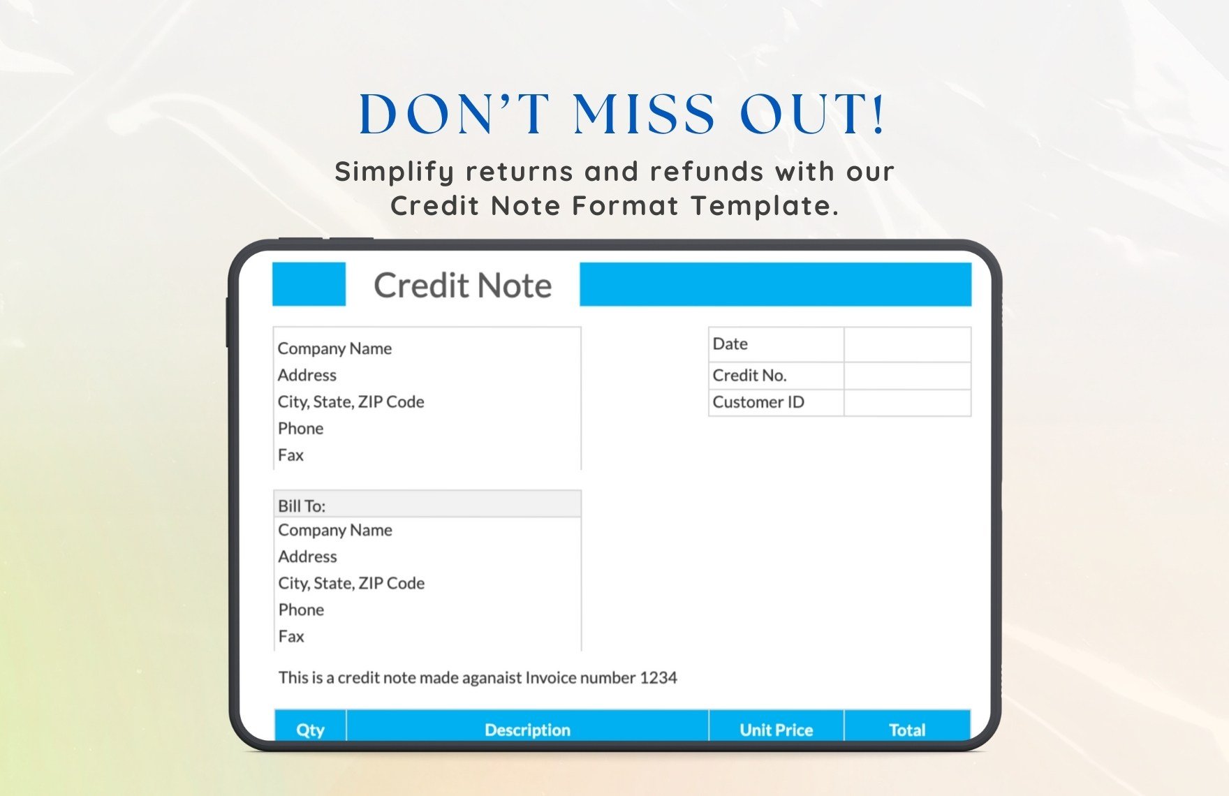 Credit Note format Template