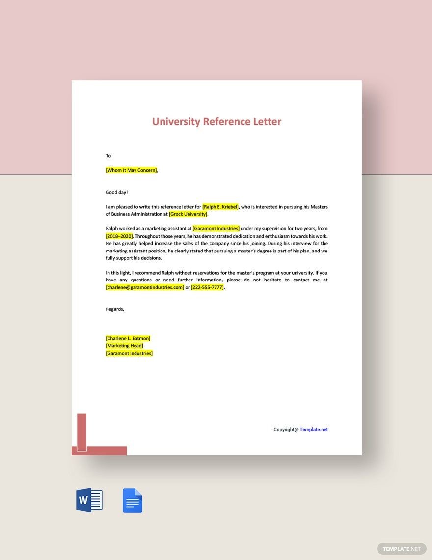 University Reference Letter