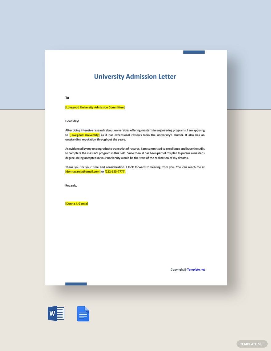 Sample Offer Of Admission Letter In Google Docs Word Pages Google 