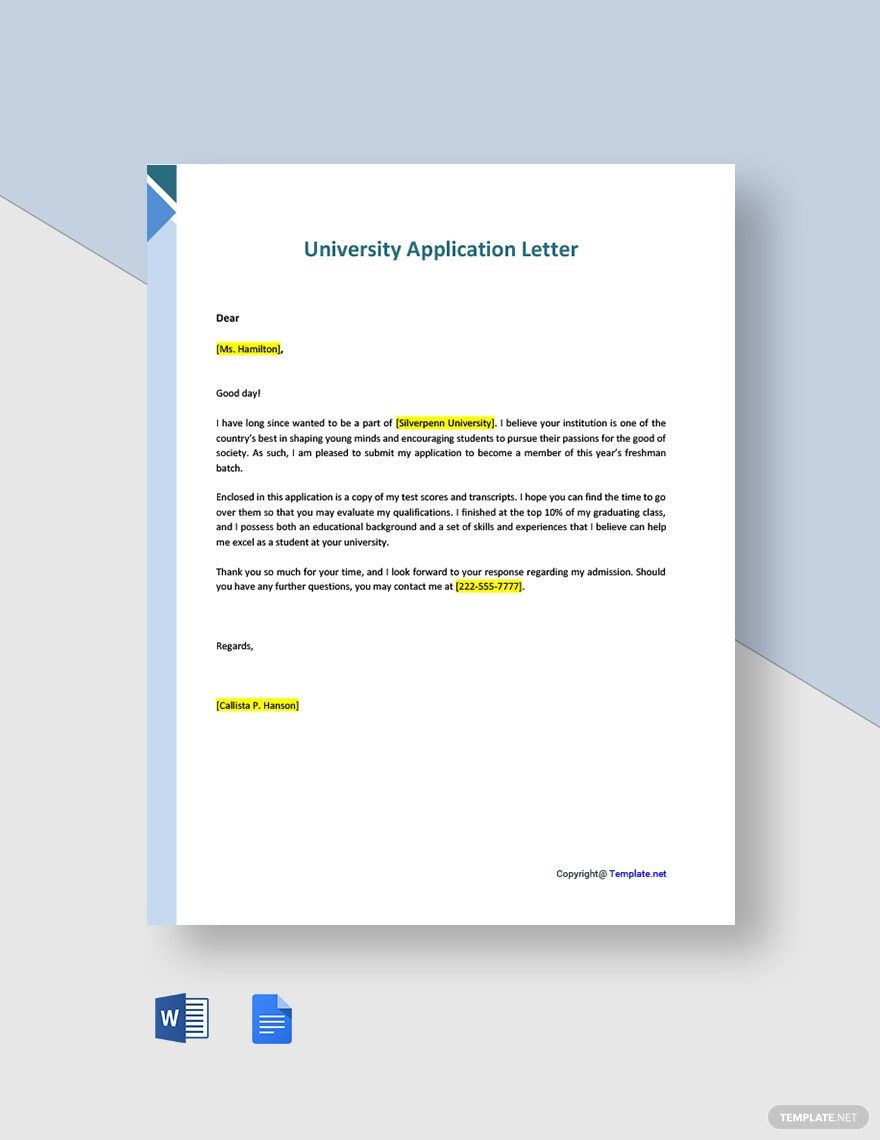 University Application Letter