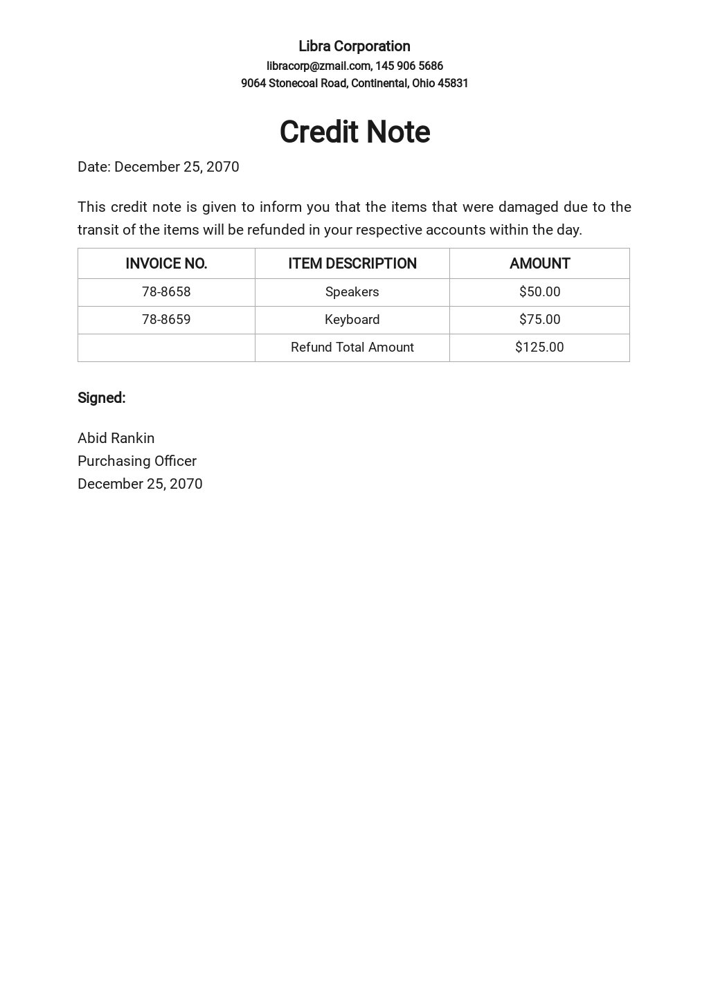Credit Note sample Template - Google Docs, Google Sheets, Excel Throughout Credit Note Example Template