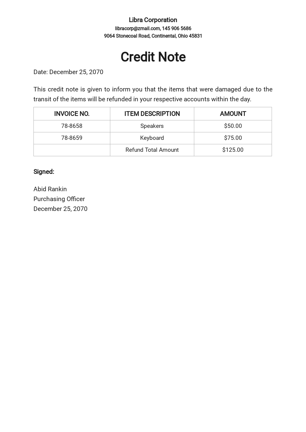 Credit Note Template Doc Templates maexproit
