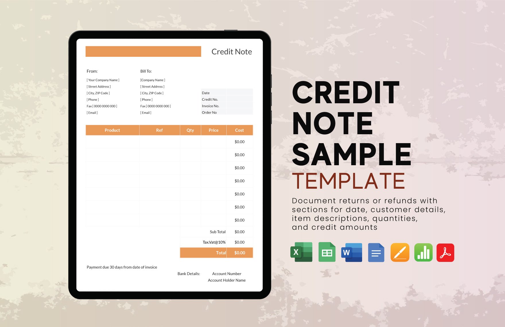 Credit Note sample Template in Word, Google Docs, Excel, PDF, Google Sheets, Apple Pages, Apple Numbers