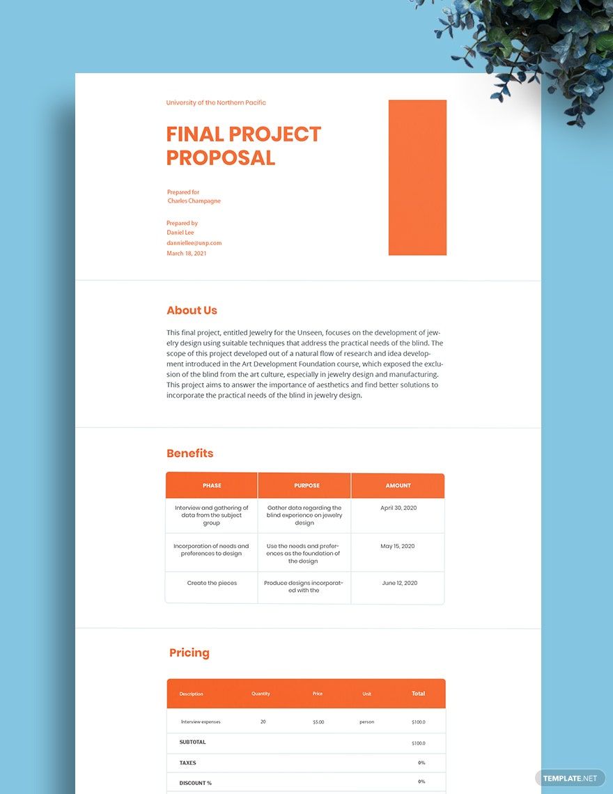 Free University Final Project Proposal Template Google Docs, Word