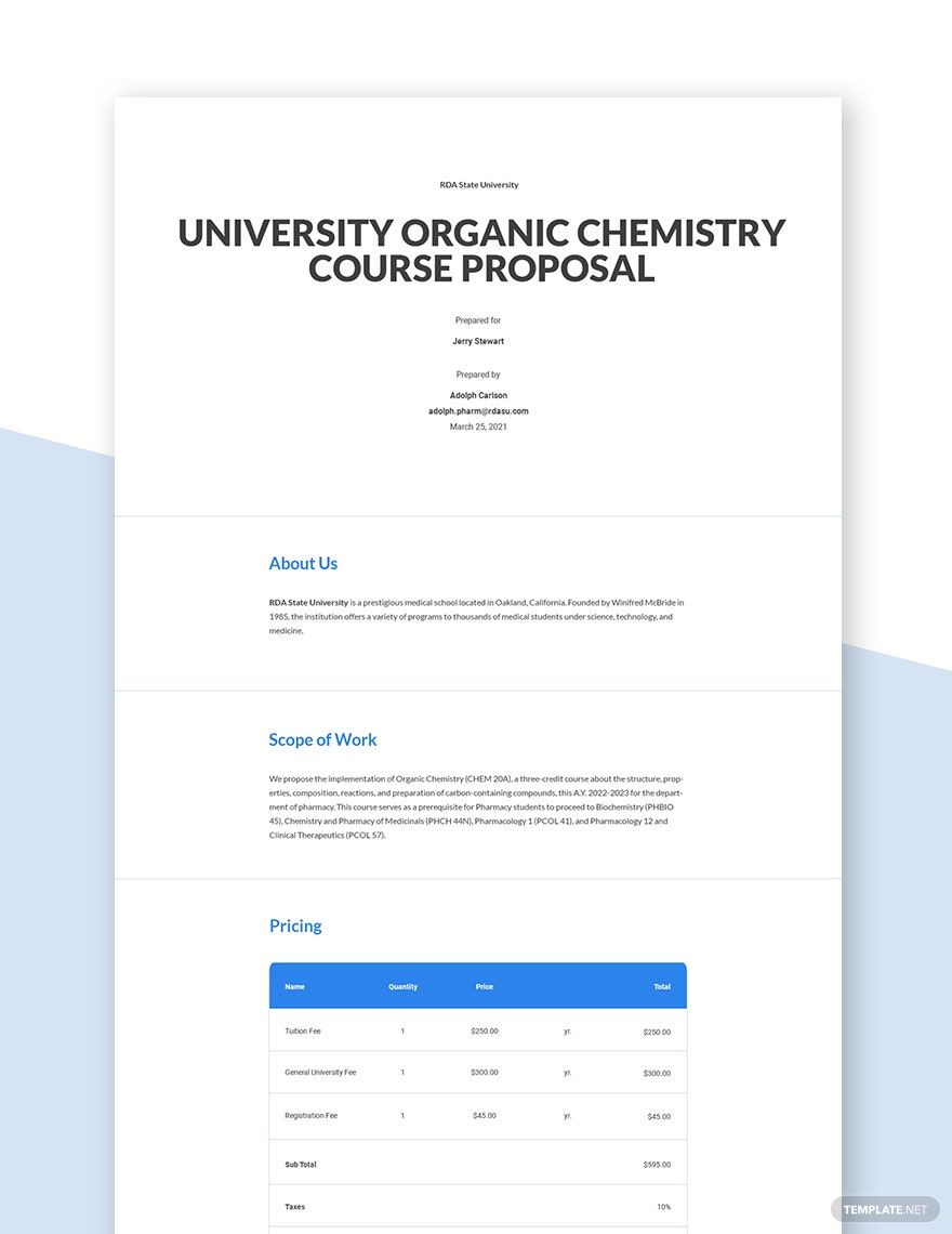 Free University Course Proposal Template