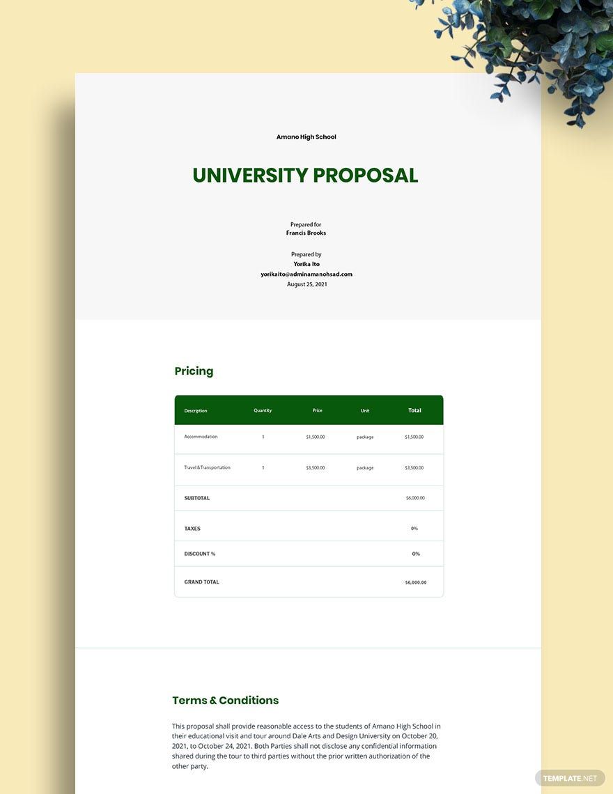 Free One Page University Proposal Template