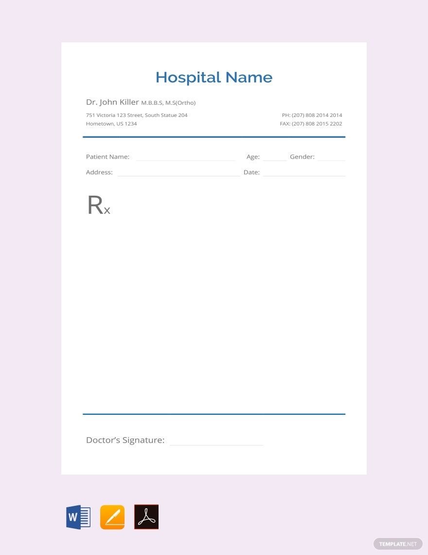 Blank Prescription Template Google Docs, Word, Apple Pages, PDF