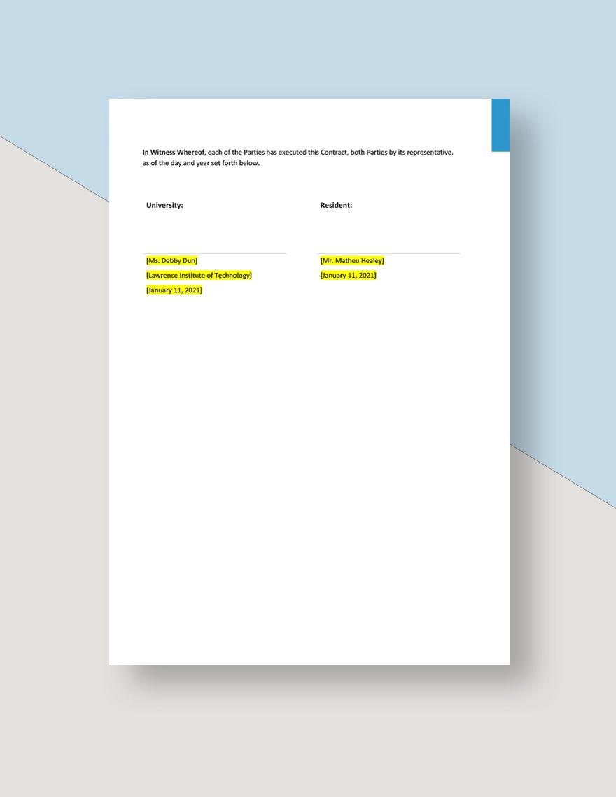 University Accommodation Contract Template