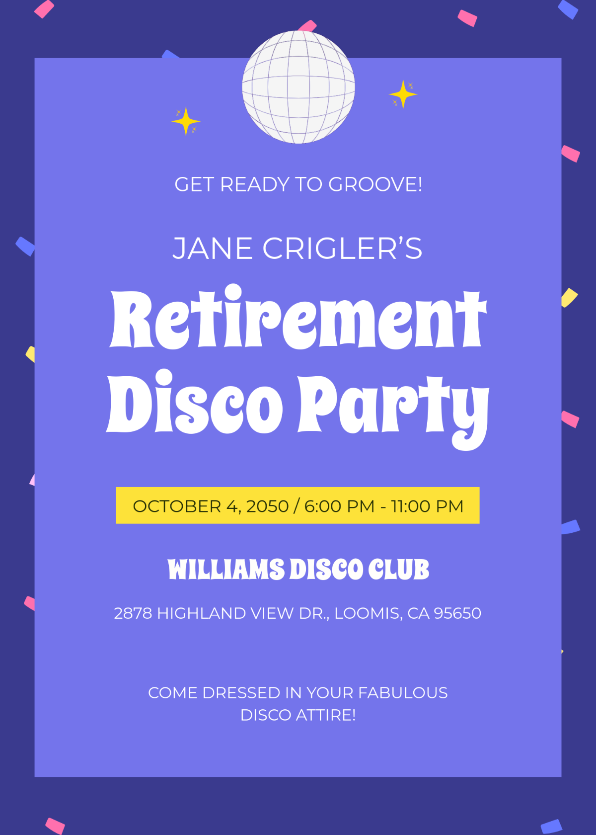 Free Aesthetic Retirement Disco Party Invitation Template to Edit Online