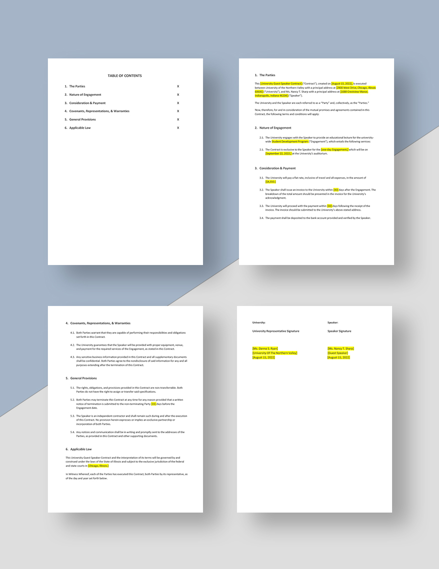 Free Basic University Contract Template