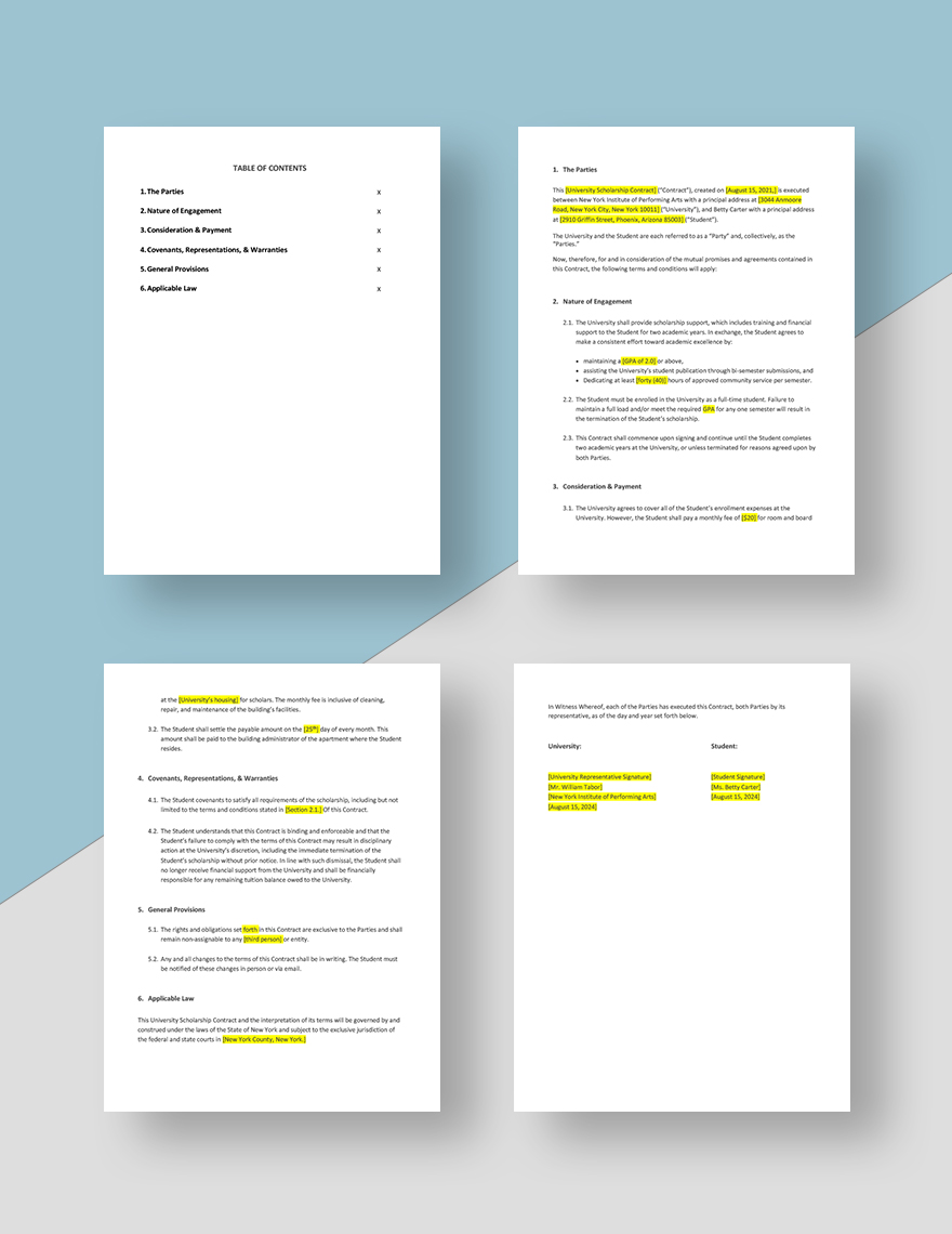 Sample University Contract Template