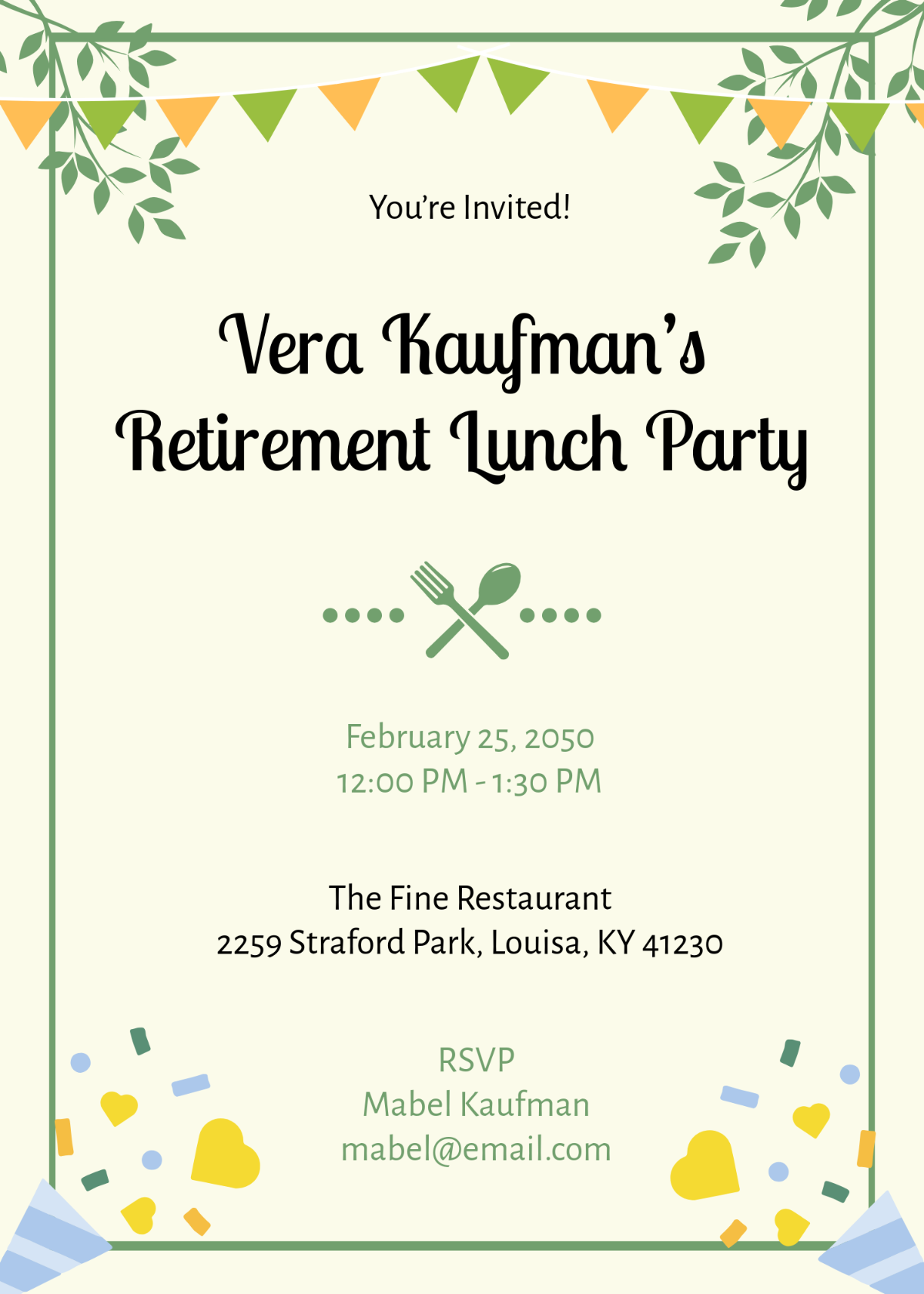 Greenery Retirement Lunch Party Invitation Template