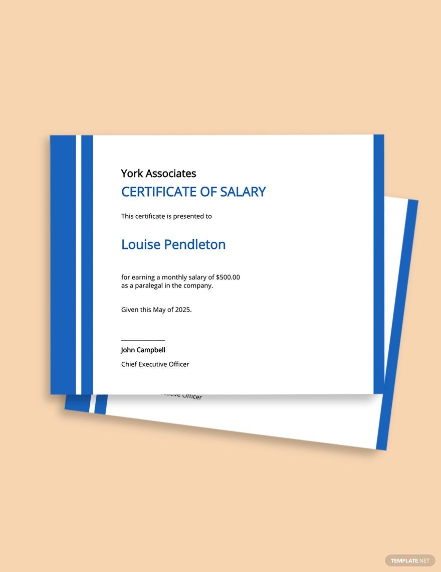 Editable Salary Certificate Template in Word, Apple Pages, Publisher