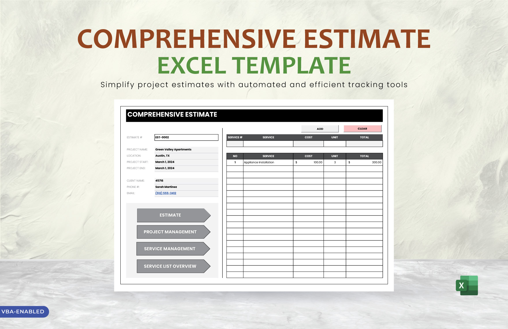 Comprehensive Estimate Excel Template in Excel - Download | Template.net