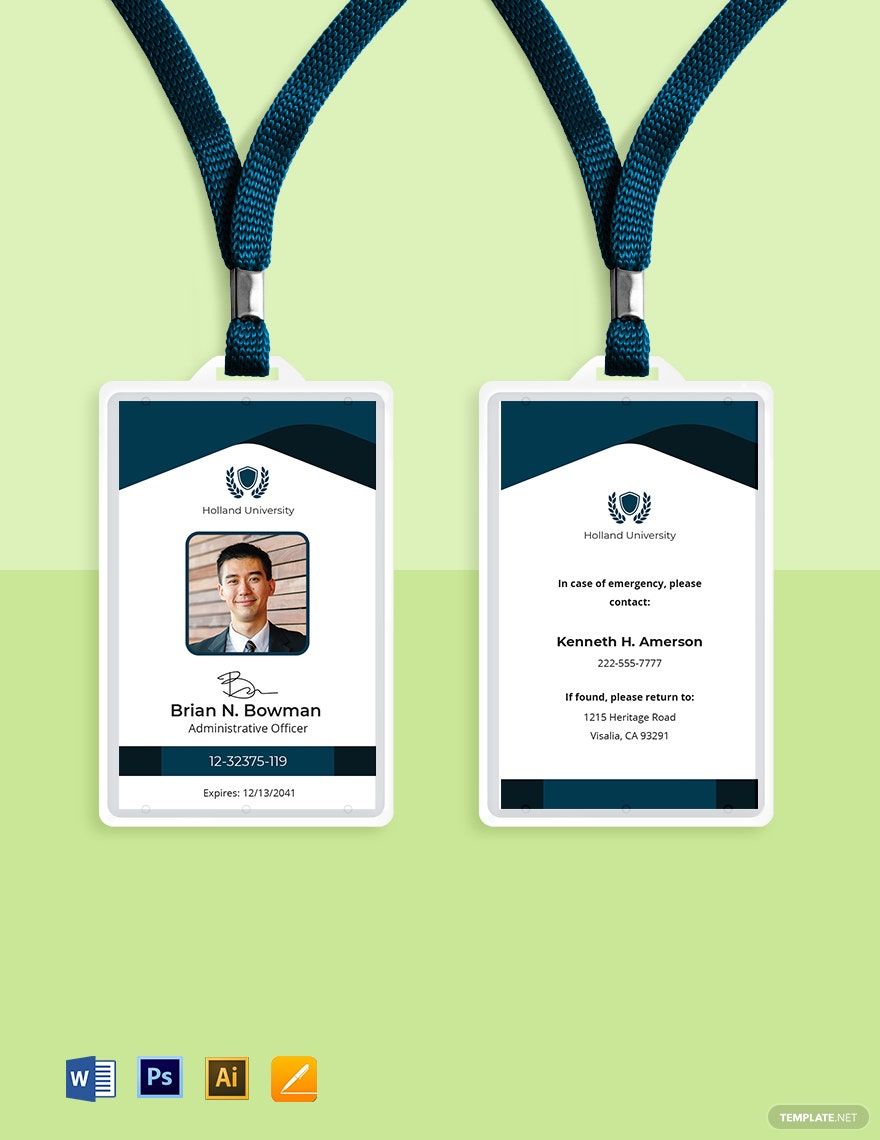University Administrative ID Card Template