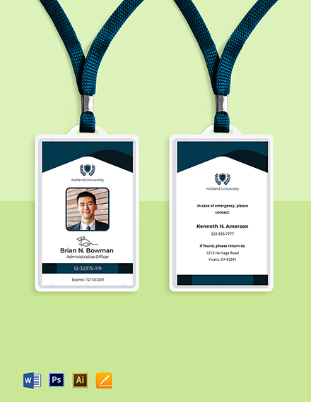 Blank University ID Card Template - Illustrator, Word, Apple Pages, PSD ...