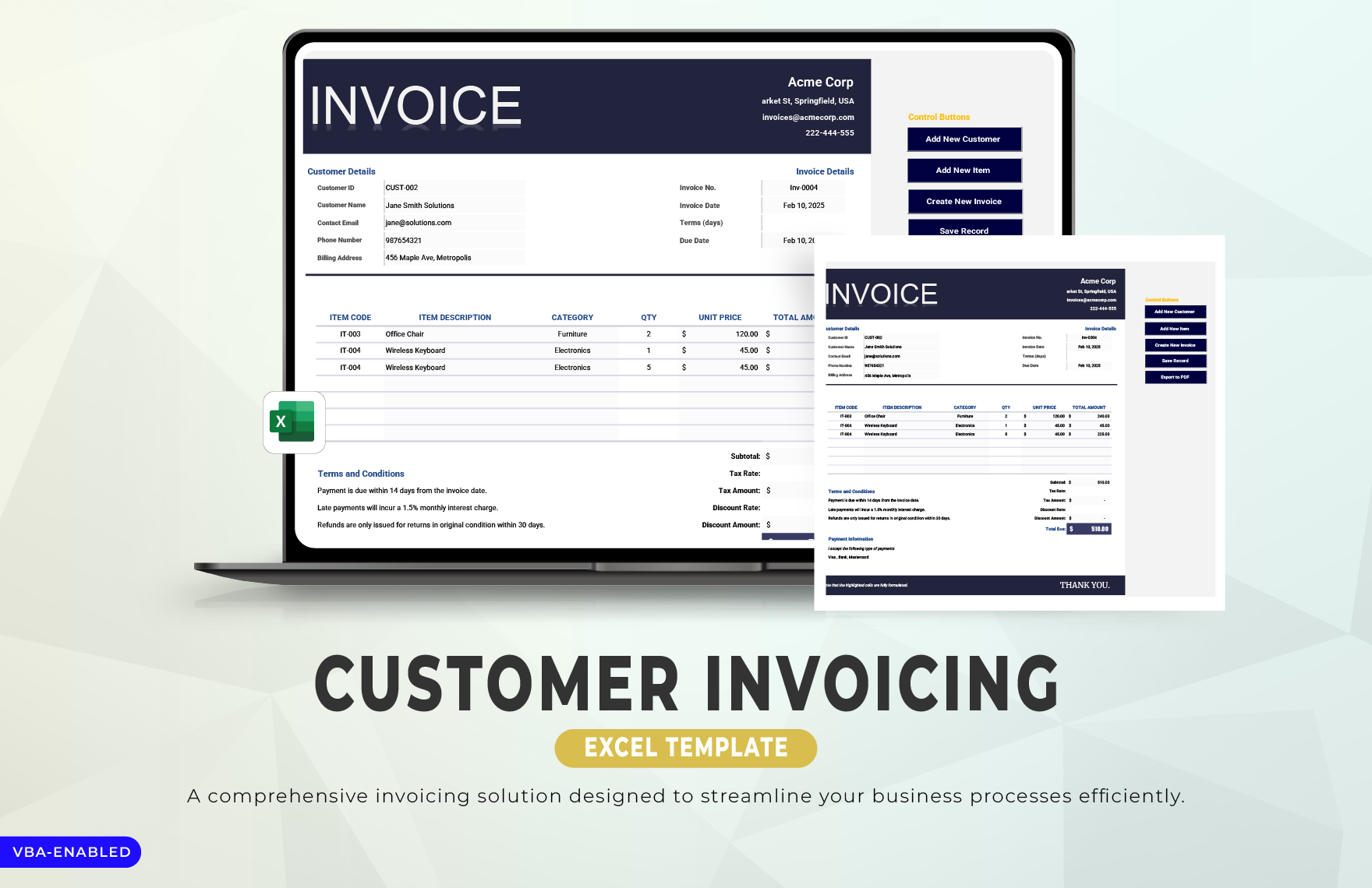 Customer Invoicing Excel Template in Excel - Download | Template.net