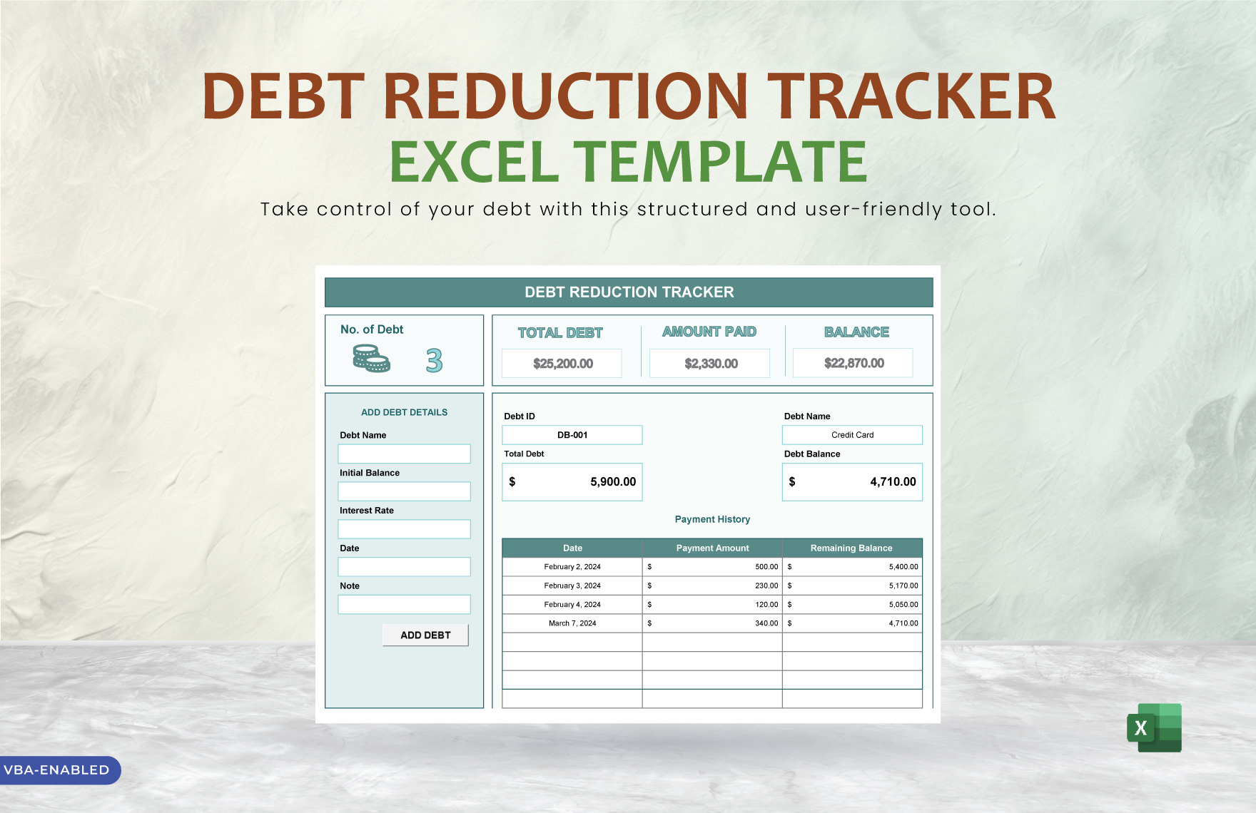 Debt Reduction Tracker Excel Template in Excel - Download | Template.net