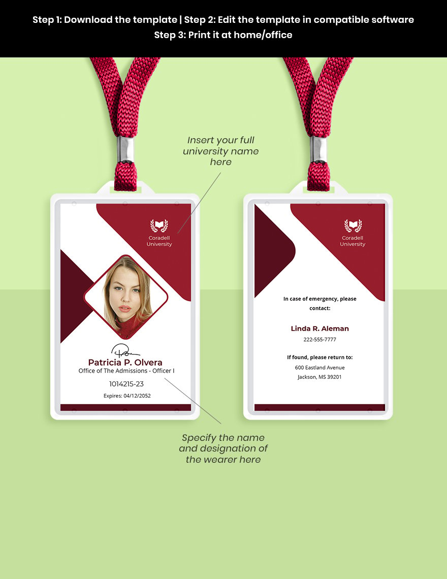 University Office ID Card Template Format