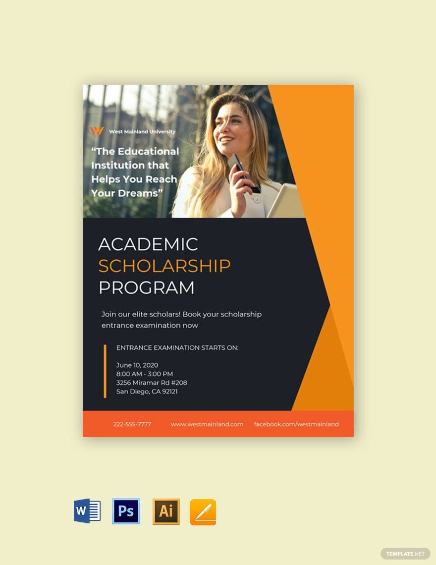 University Scholarship Program Flyer Template in Word, Google Docs, PDF, Illustrator, PSD, Apple Pages, Publisher
