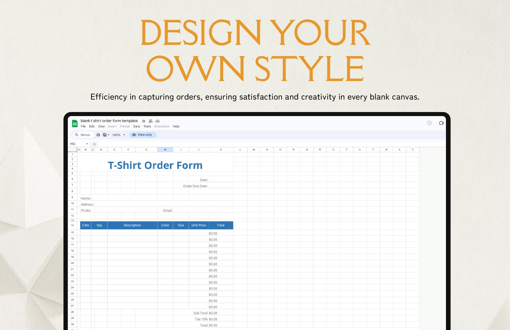 Blank T-shirt Order Form Template
