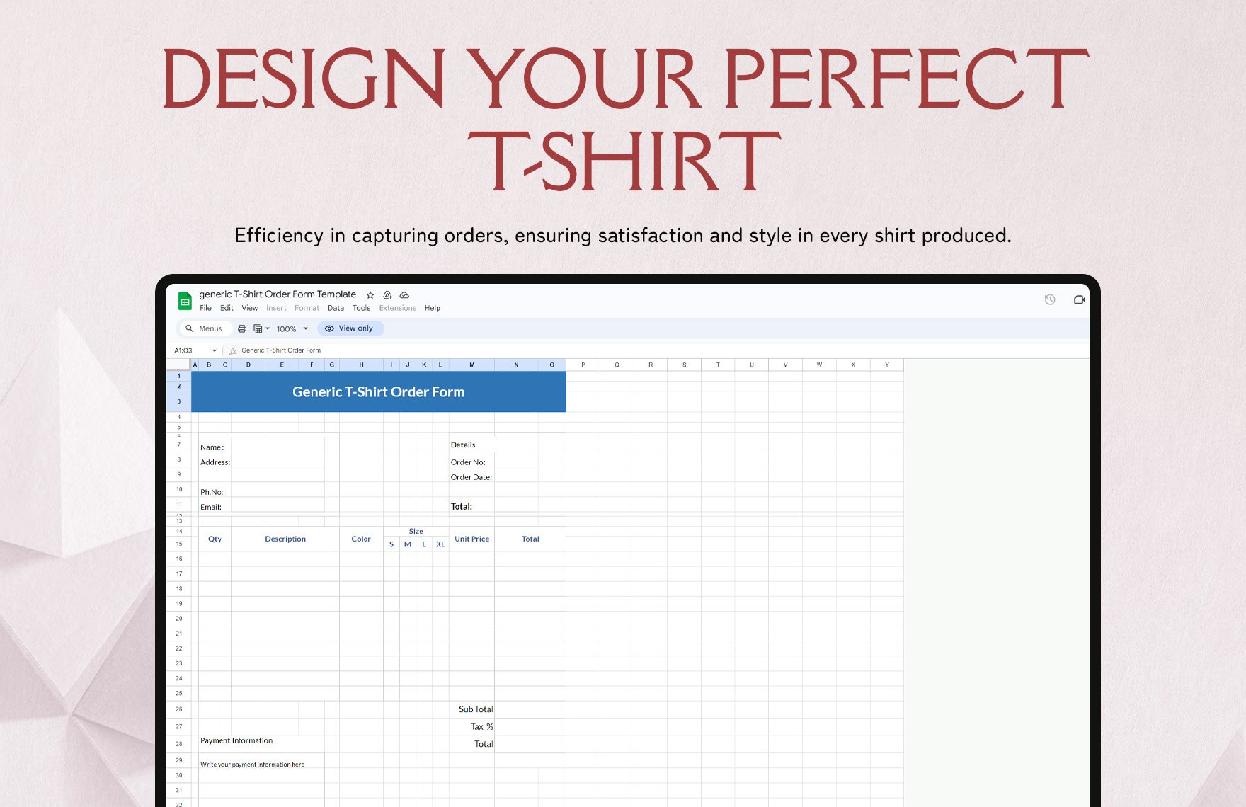 Generic T-Shirt Order Form Template
