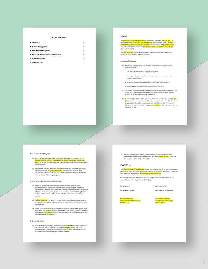 University Cooperation Agreement Template