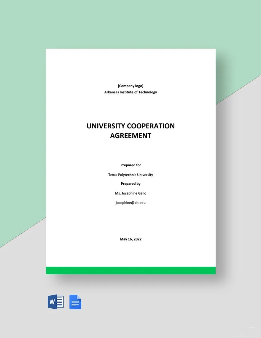 University Cooperation Agreement Template in Word, Google Docs, Apple Pages