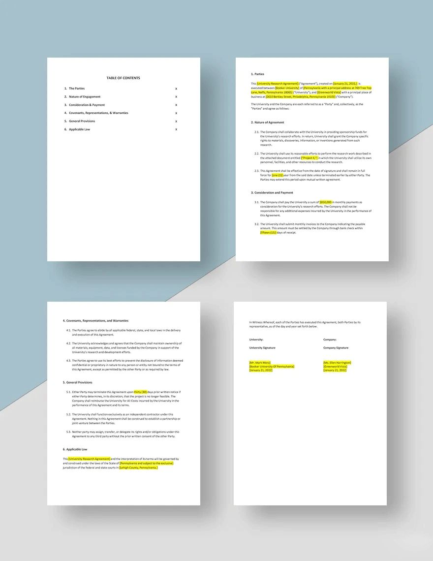 University Research Agreement Template