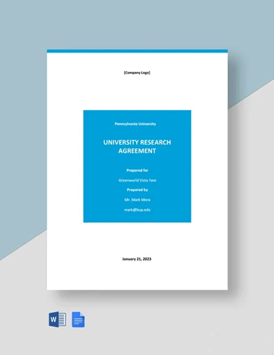 University Research Agreement Template in Word, Google Docs, Apple Pages