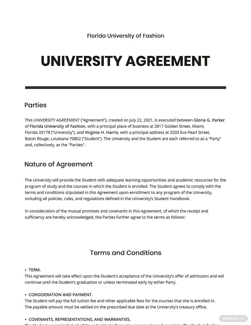 Free Simple University Agreement Template