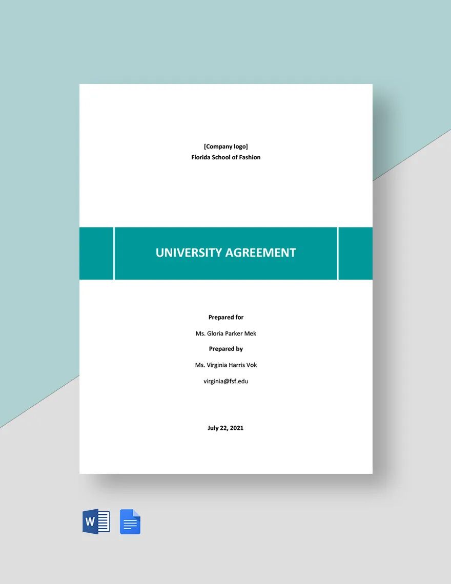 Simple University Agreement Template in Word, Google Docs, Apple Pages