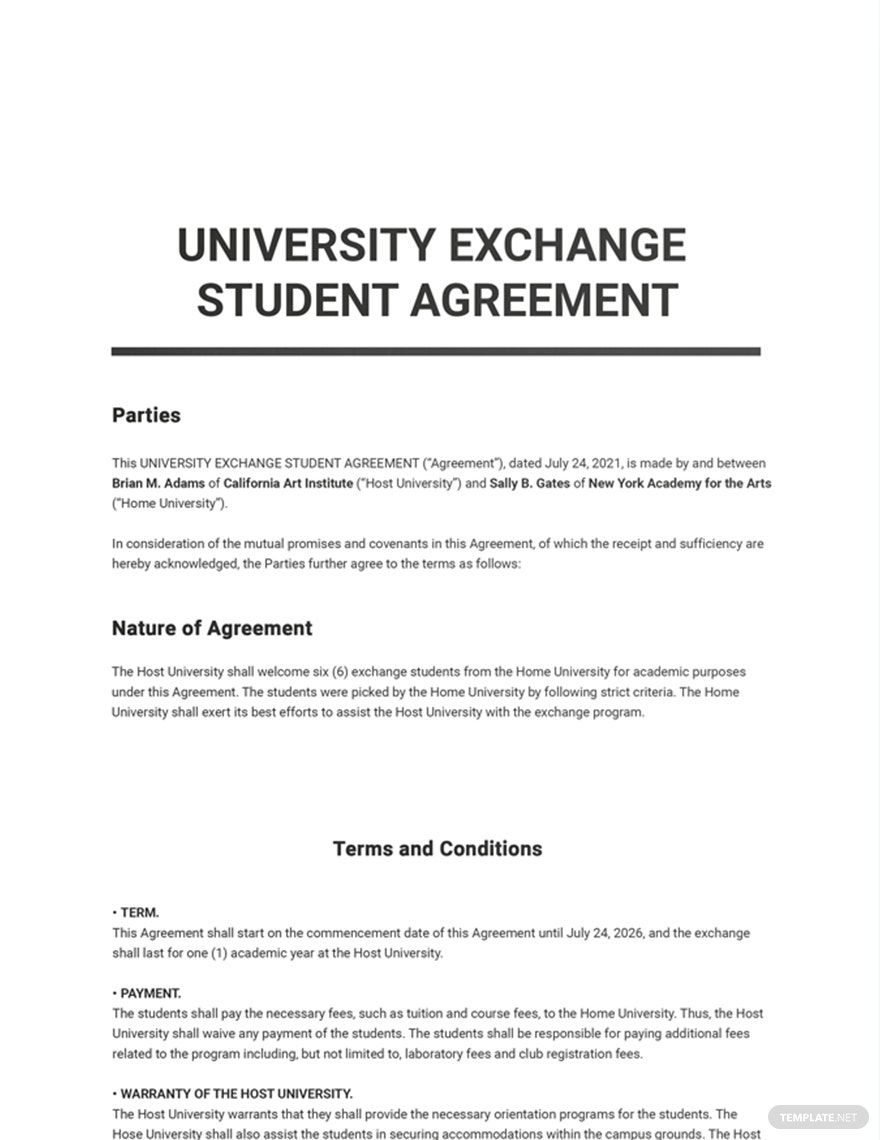 Free Sample University Agreement Template