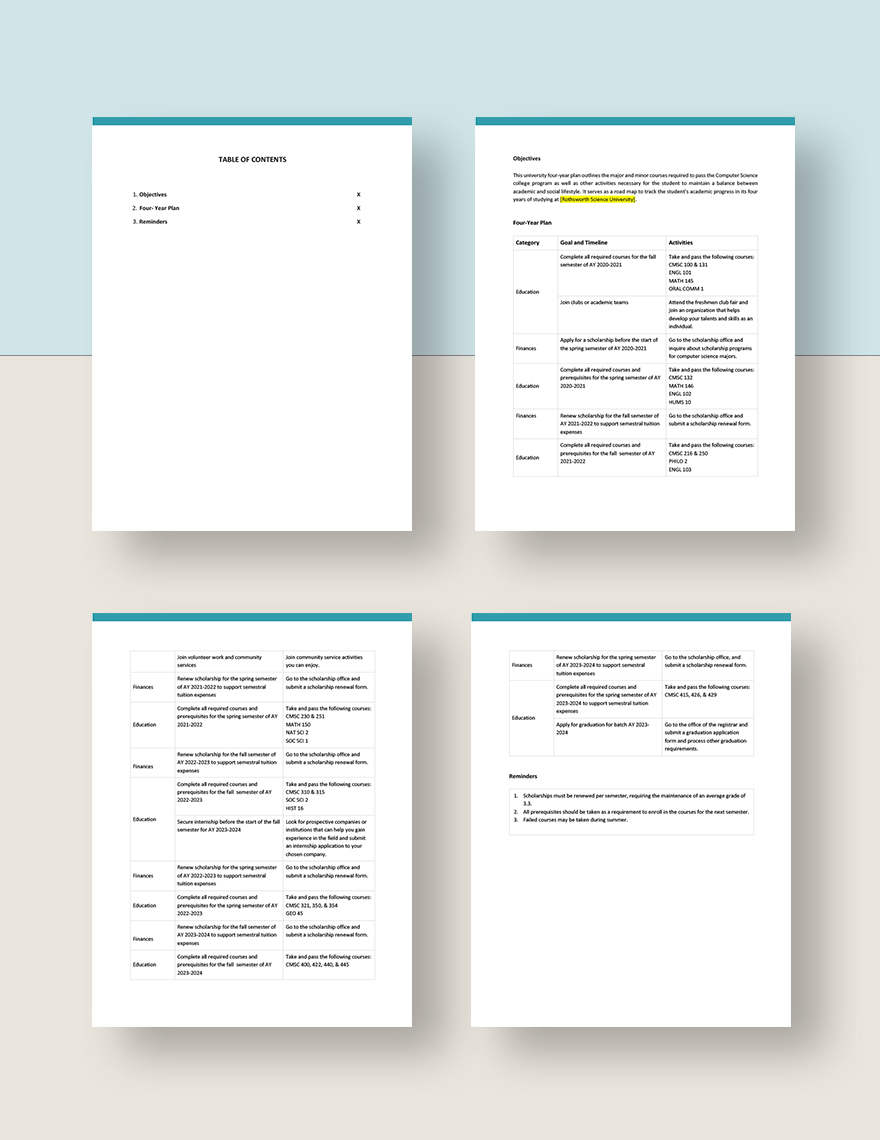 University 4 Year Plan Template Download in Word, Google Docs, PDF
